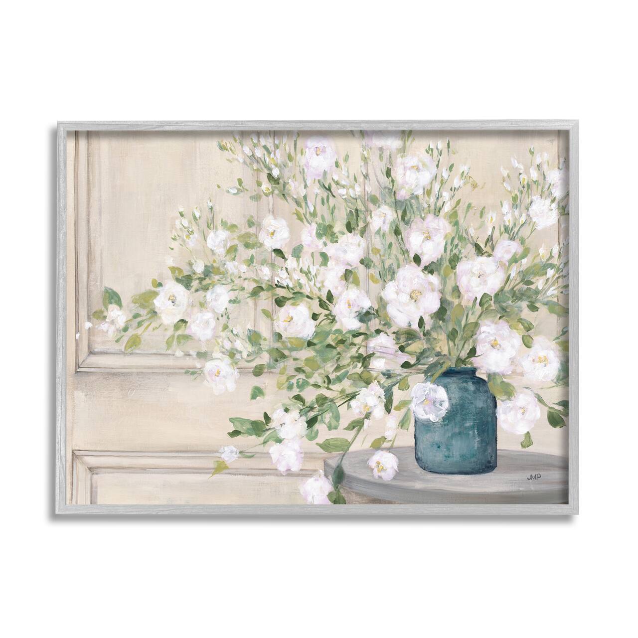 Stupell Industries Geranium Tabletop Country Still Life Painting Blooming Flowers Framed Wall Art